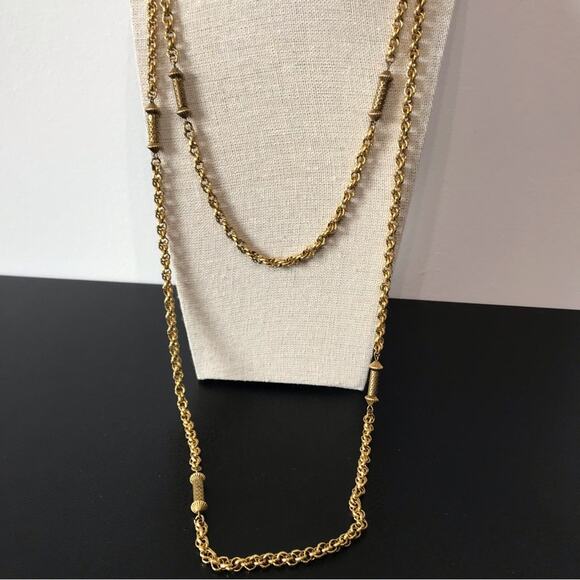 Vintage Freirich Signed 60” Gold Tone Elongated Filigree Bar Link Rope Chain - Picture 6 of 16